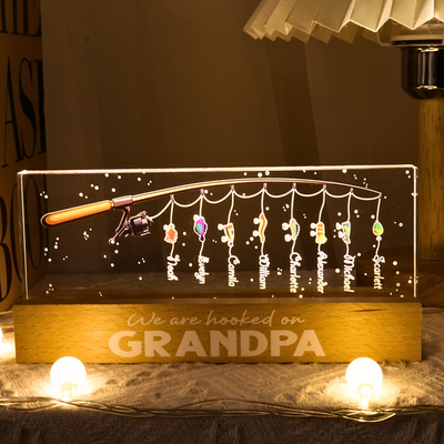 We Are Hooked On Grandpa Gift For Dad Grandpa Personalized Acrylic Block LED Night Light