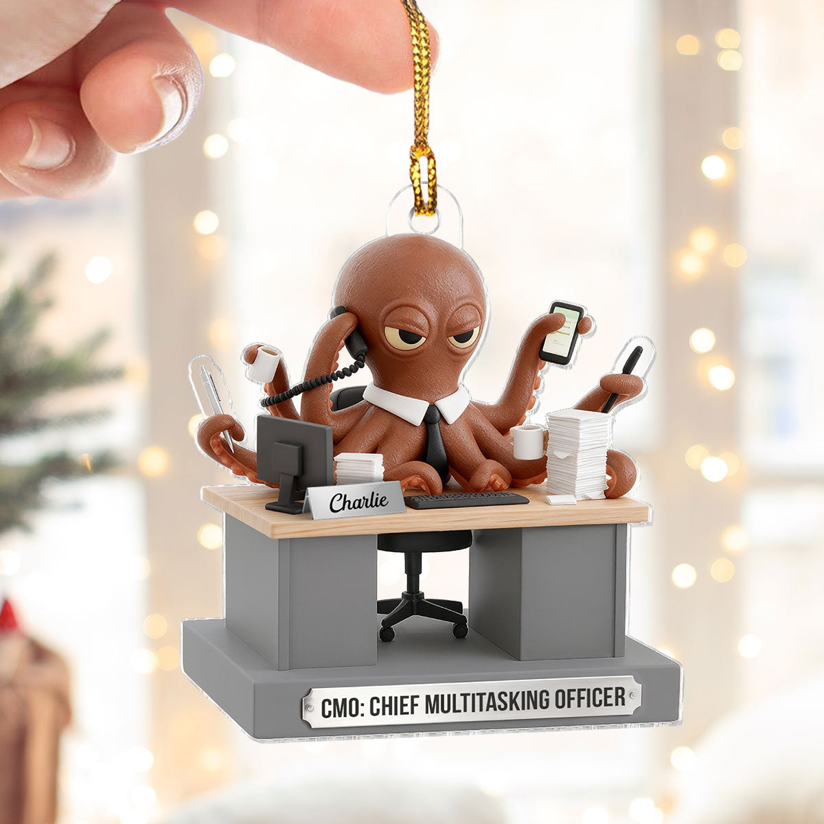 3D Effect Multitasking Octopus - Personalized Acrylic Ornament - Funny Gift For Coworkers, Boss, Team Leader
