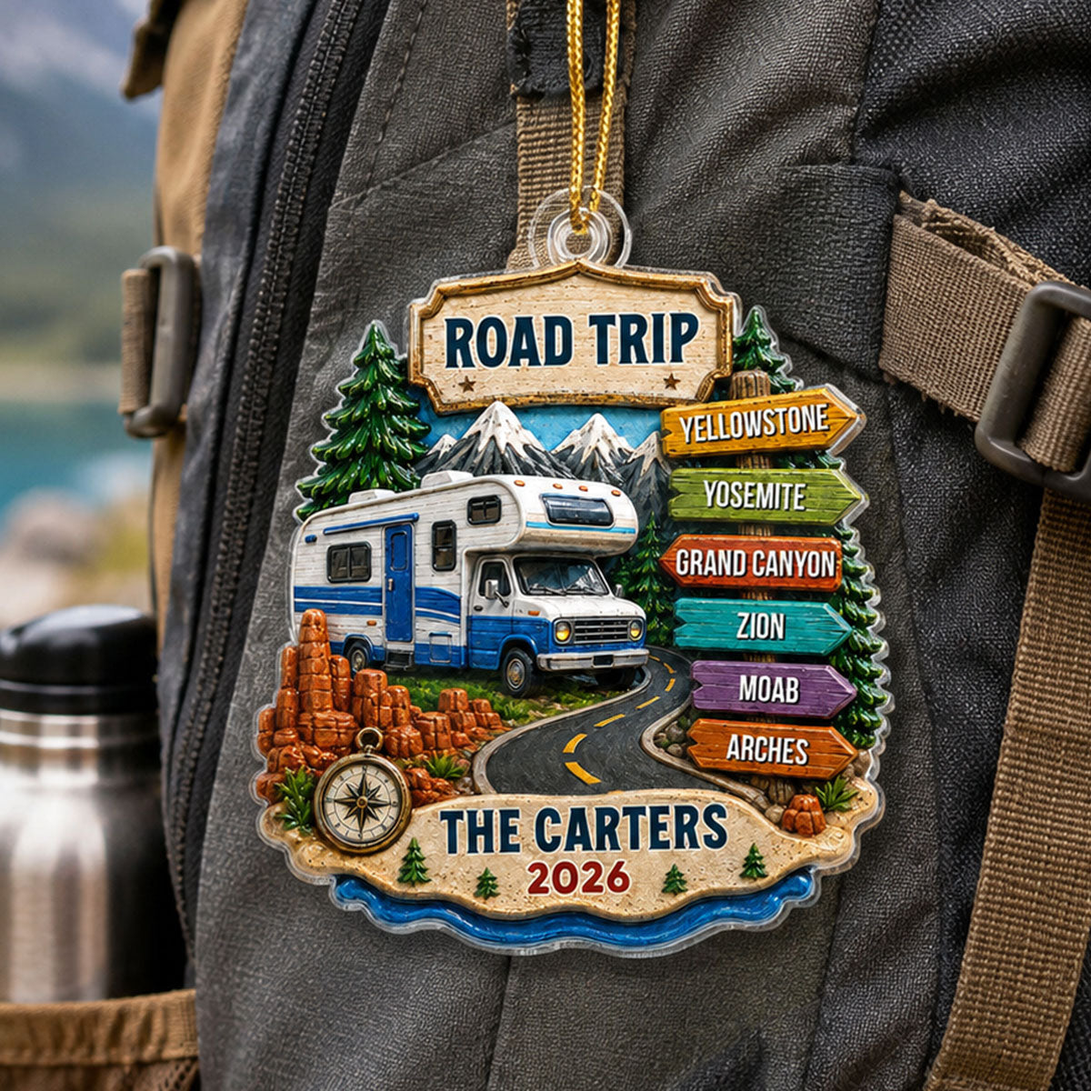 Trending Road Trip Travel Adventure - Personalized Acrylic Ornament - Vacation Gifts For Couple, Family
