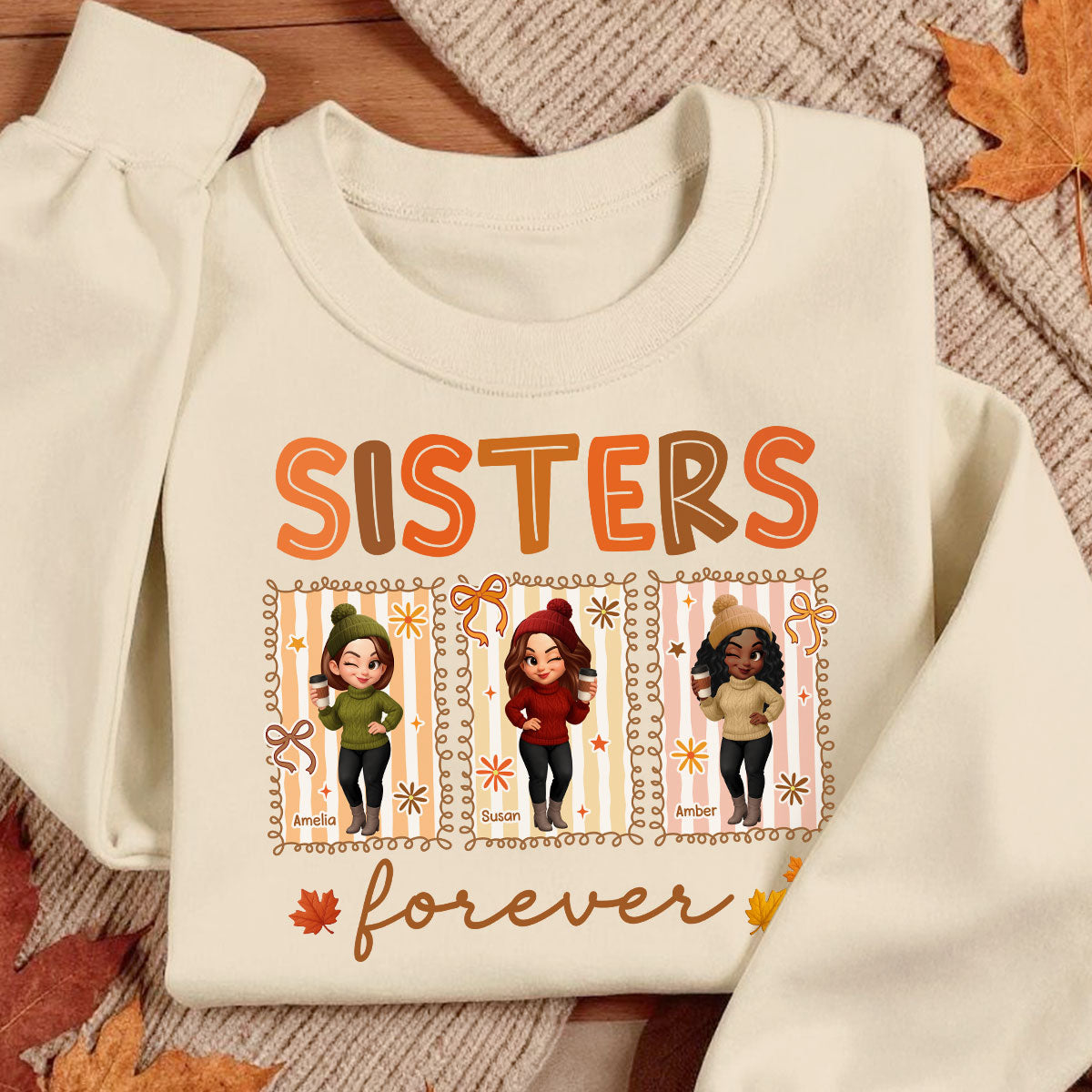 Besties Sisters Forever Fall Season Coquette Bow Personalized Sweatshirt