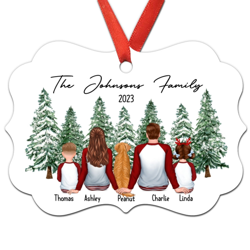 Pyjama Family Christmas Tree Background Personalized Christmas Ornament