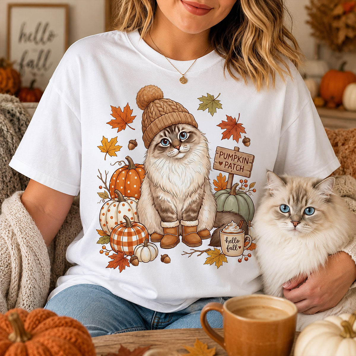 Custom Dog Photo Pumpkin Patch - Personalized Shirt - Fall Gift for Dog Moms, Cat Moms, Pet Lovers