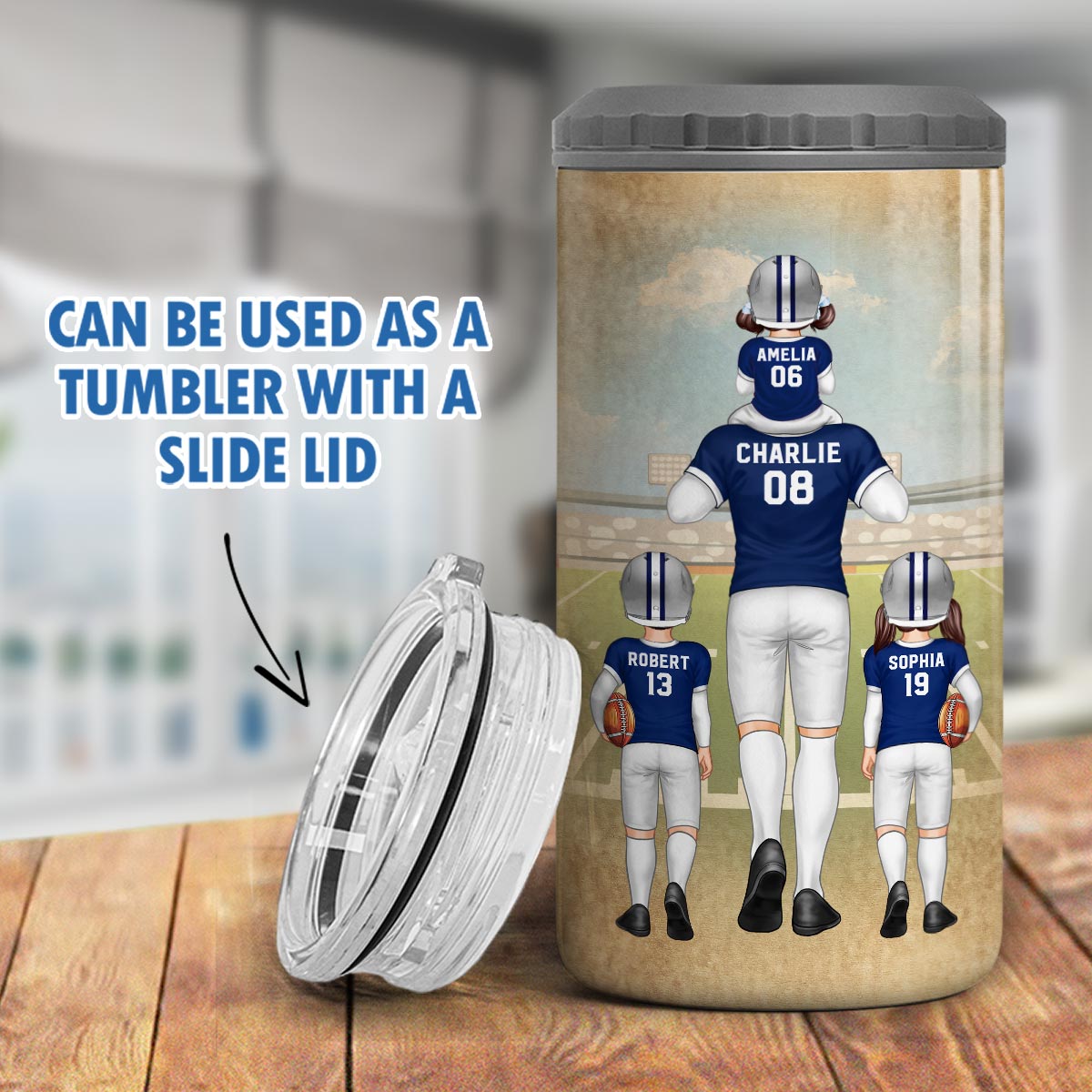American Football Dad Fan Dear Dad Personalized 4 In 1 Can Cooler