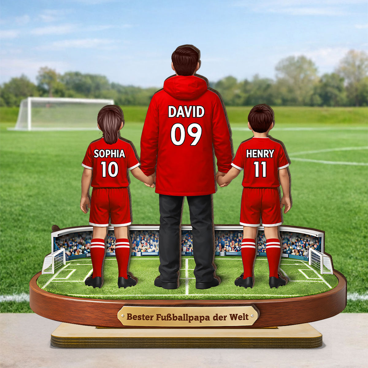 Bester Fußballpapa der Welt - Personalisiertes 2-lagiges Holz-Aufsteller – Vatertagsgeschenk für Fußballpapas, Geschenk für Ehemänner