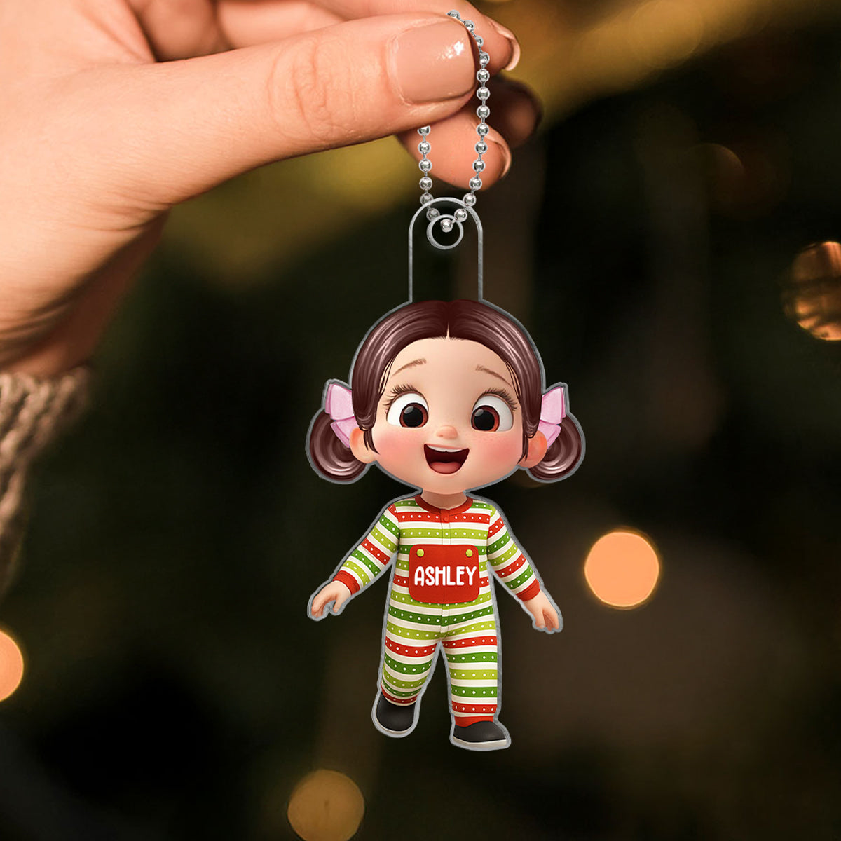 Cute Kids Pajama Personalized Christmas Ornaments, Christmas Gift for Kids, Grandkids, Plaid pajamas