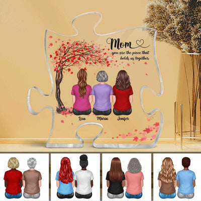 Back View Mother Daughters Pink Tree Personalized Puzzle Acrylic Plaque