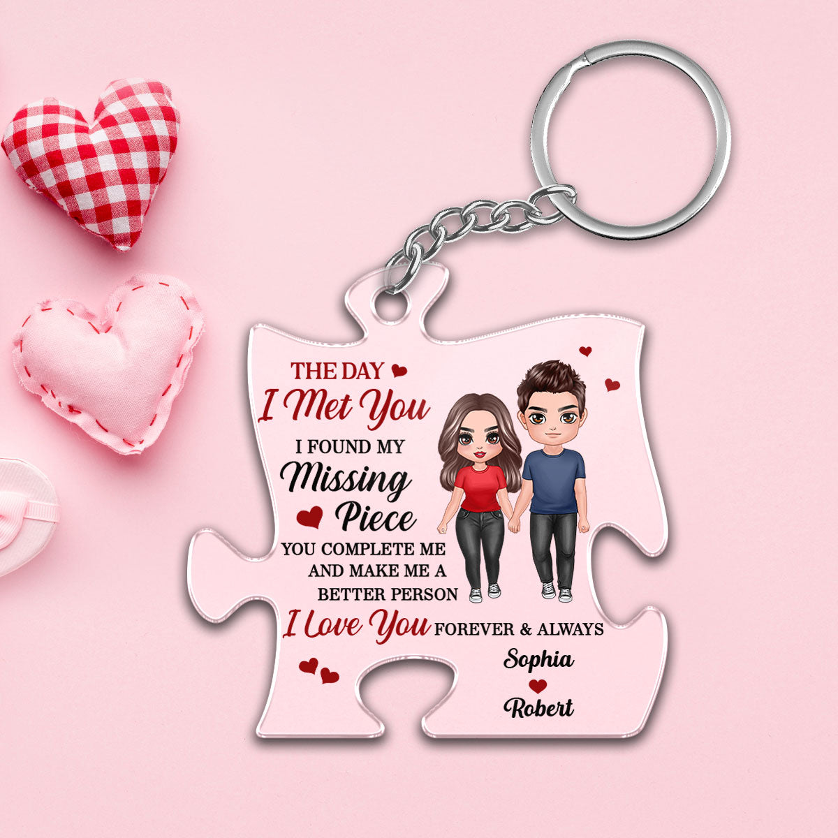 Doll Couple Standing Found My Missing Piece Anniversary Gift For Him For Her Personalized Acrylic Keychain