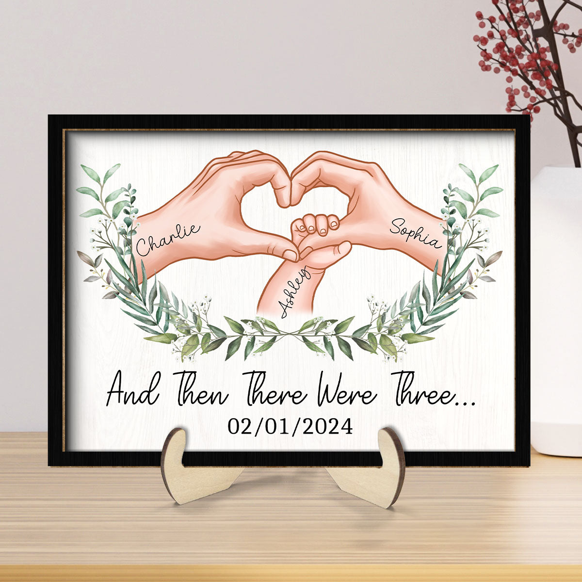 And Then There Were Three Personalized 2-Layer Wooden Plaque Gift for New Mom, New Dad