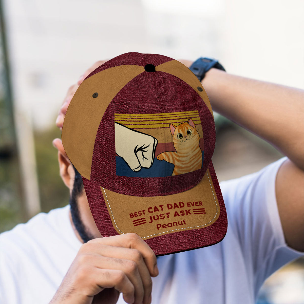 Best Cat Dad Ever Fluffy Cat Personalized Classic Cap, Gift For Cat Dad, Gift For Him