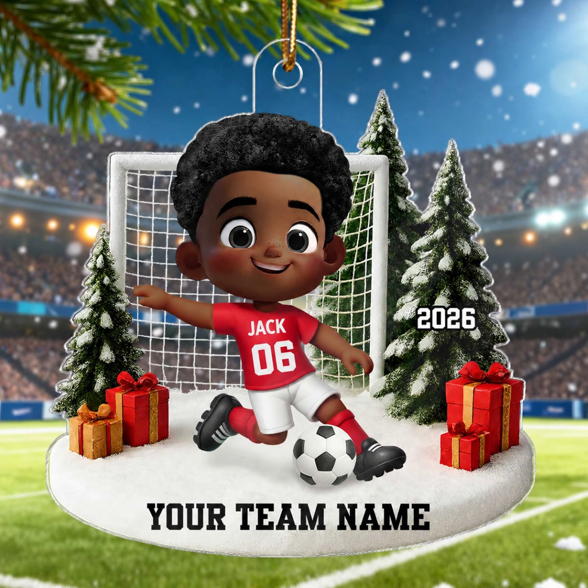 3D Effect Kid Soccer Player - Personalized Acrylic Ornament - Gift For Soccer Lovers, School Soccer Team