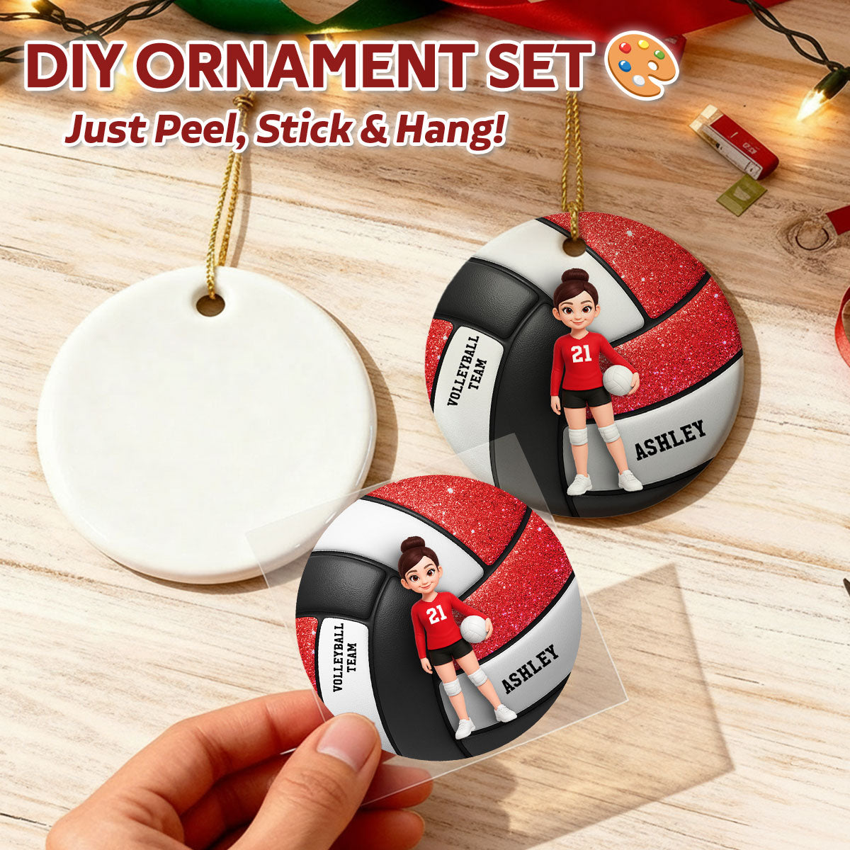 Volleyball Girl Boy 3D Effect - DIY Ceramic Ornament with Sticker