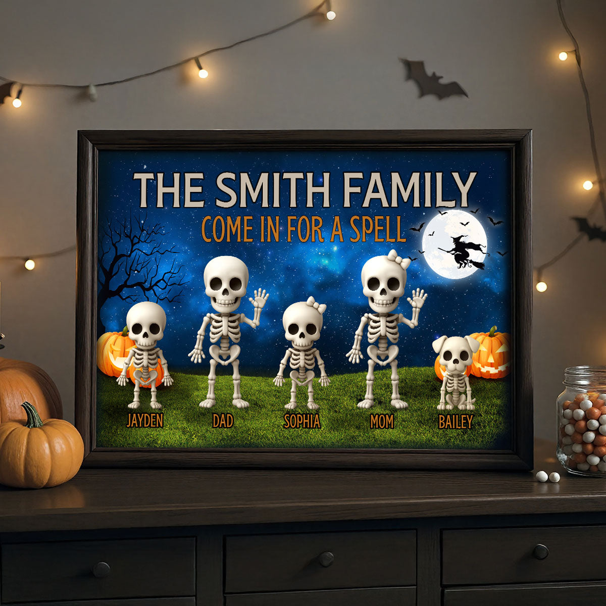 Halloween Funny Skeleton Family Personalized Poster, Halloween Decor| ?? Made in the USA