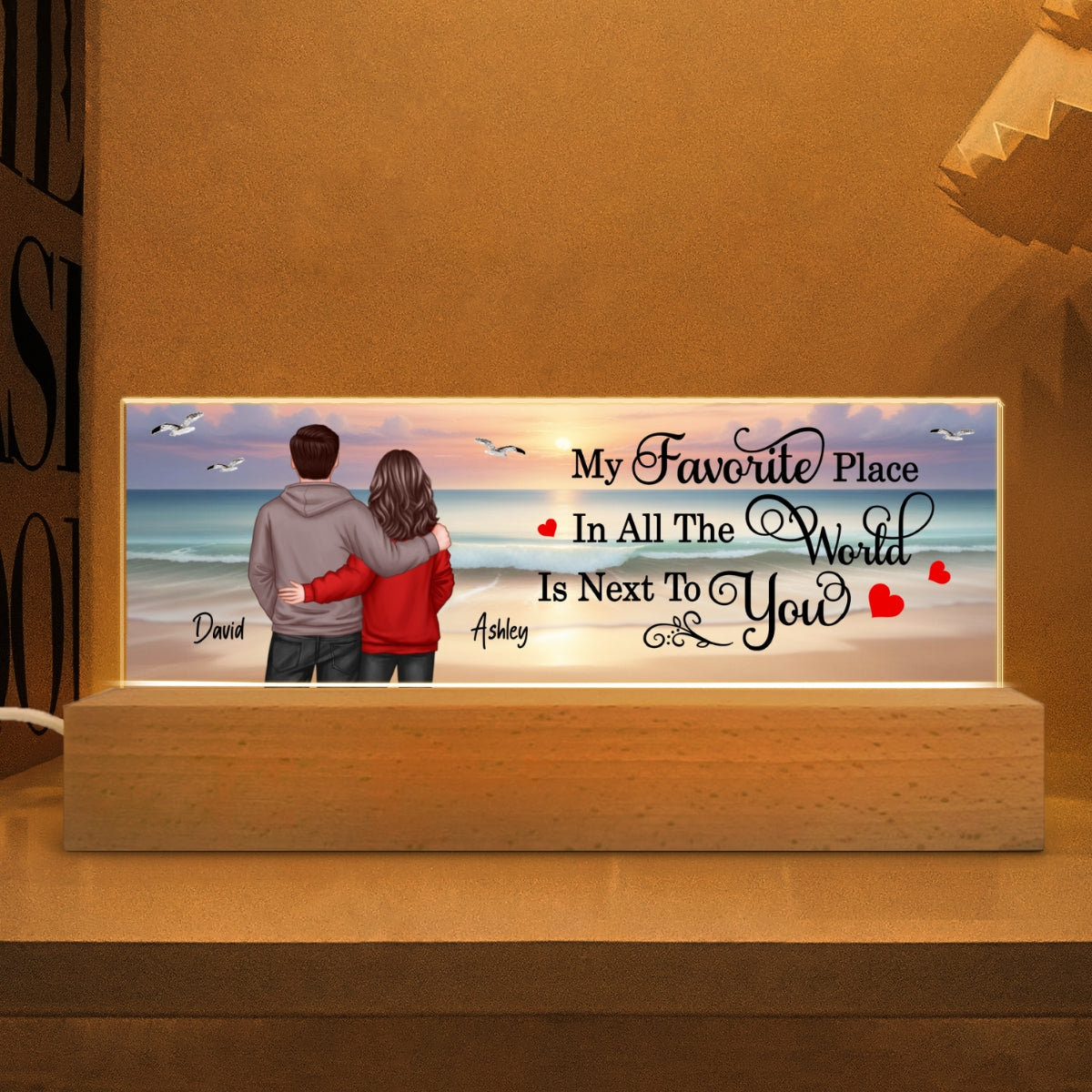 My Favorite Place Couple Beach Landscape Personalized LED Night Light, Gift For Her, Gift For Him