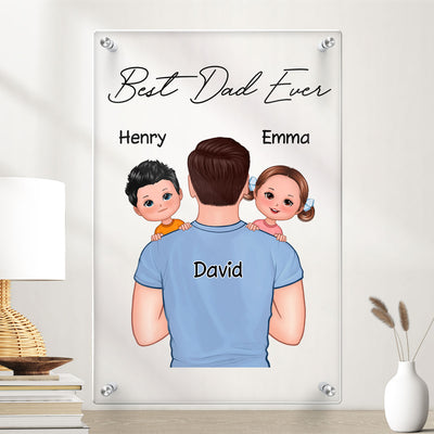 Dad Carrying Kids On Shoulder Gift For Dad Personalized Acrylic Board Wall Art