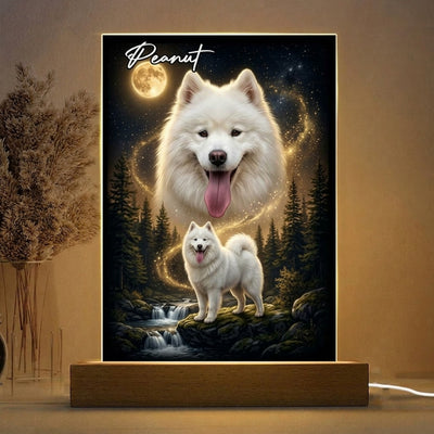 Dog Howling to the Moon - Personalized Acrylic Plaque LED Night Light - Gift for Dog, Cat Lovers, Pet Memorial Gift