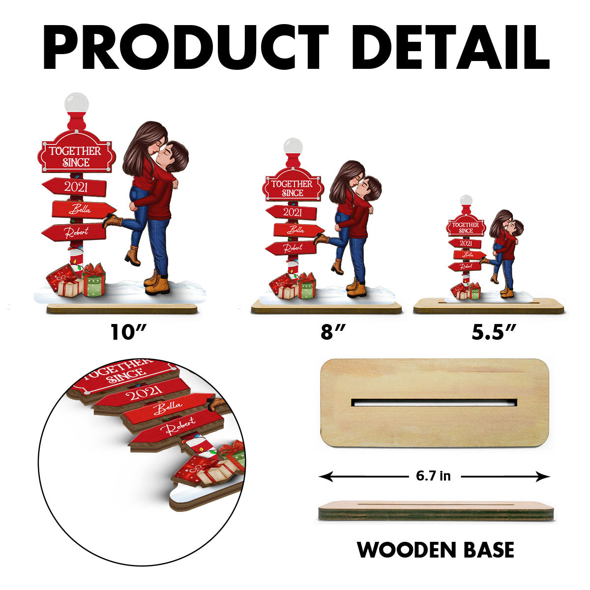 Christmas Couple Kissing Sign Personalized Standing Wooden Plaque