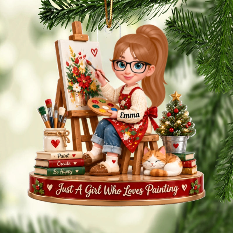 Just a Girl Who Loves Painting - Personalized Acrylic Ornament - Christmas Gift for Daughter, Granddaughter