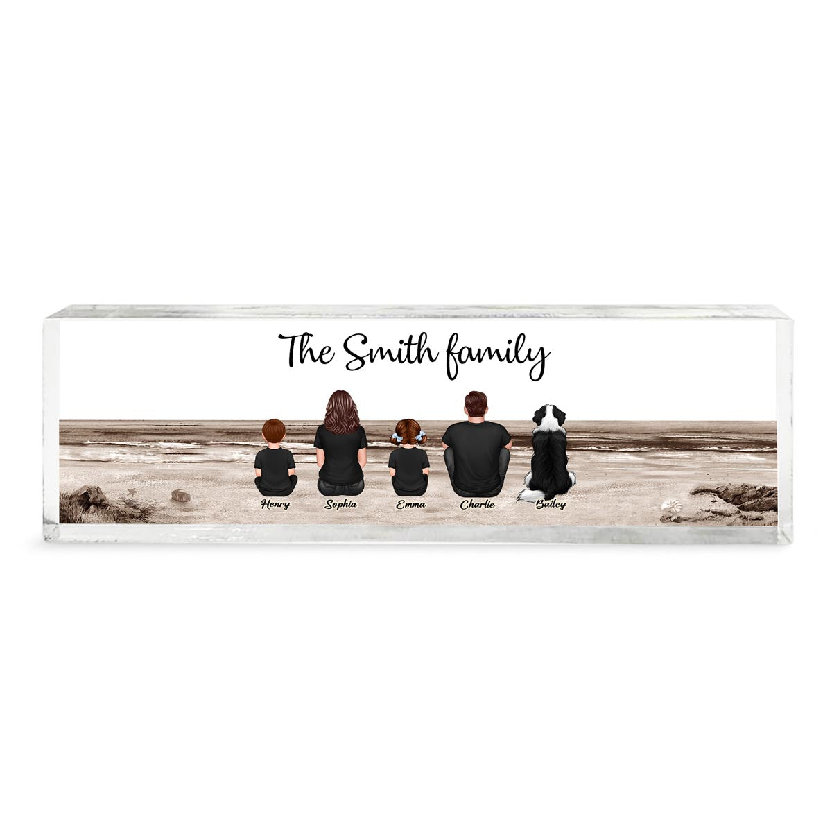 Family Sitting Back View Retro Vintage Beach Personalized Acrylic Desk Name Plate