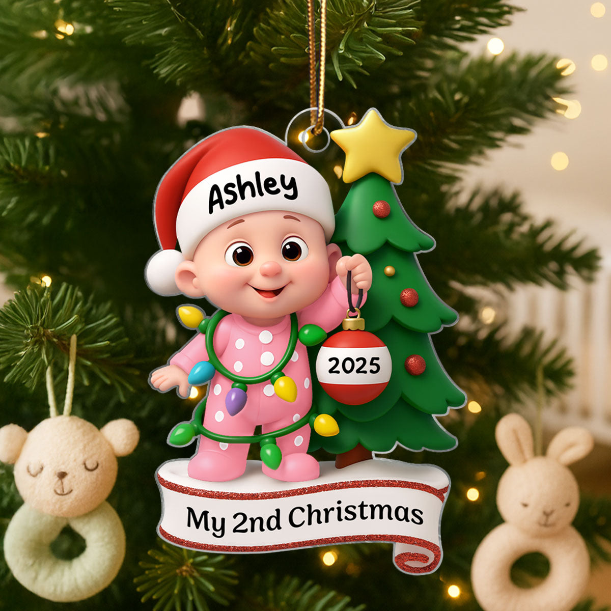 Baby's 1st Christmas Holding Bauble Personalized Acrylic Ornament, Christmas Gift for Baby, Christmas Keepsake