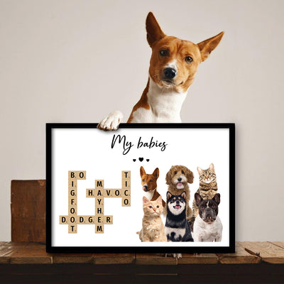 Personalized Pet Photo Crossword Puzzle Poster Wall Art, Unique Christmas Gift For Pet Owner, Dog Cat Lovers