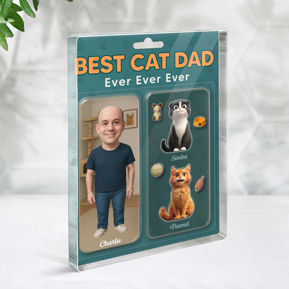 Cat Dad Photo Upload Custom Figure Personalized Acrylic Block Plaque, Father's Day Gift for Cat Lover