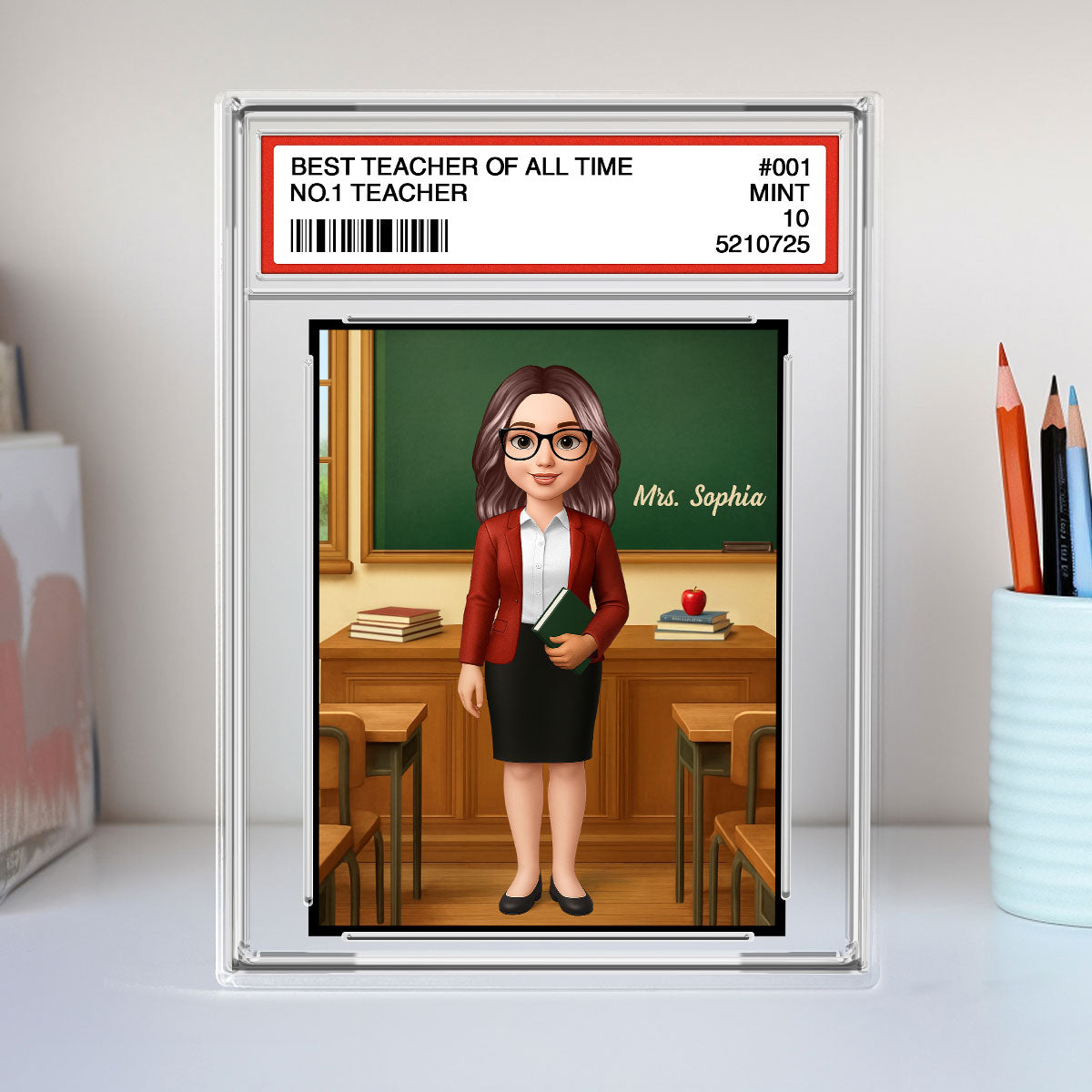 3D Effect Teacher Trading Card Style Personalized Acrylic Block Plaque