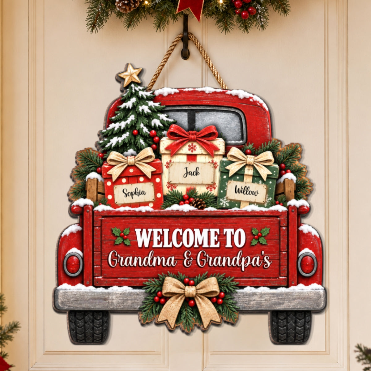 Welcome To Grandma Grandpa's House Christmas Truck 2D Flat Printed - Personalized Wood Sign - Christmas Decor For Grandparents