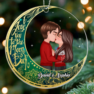 Couple Love To The Moon Green Sky Personalized Acrylic Ornament