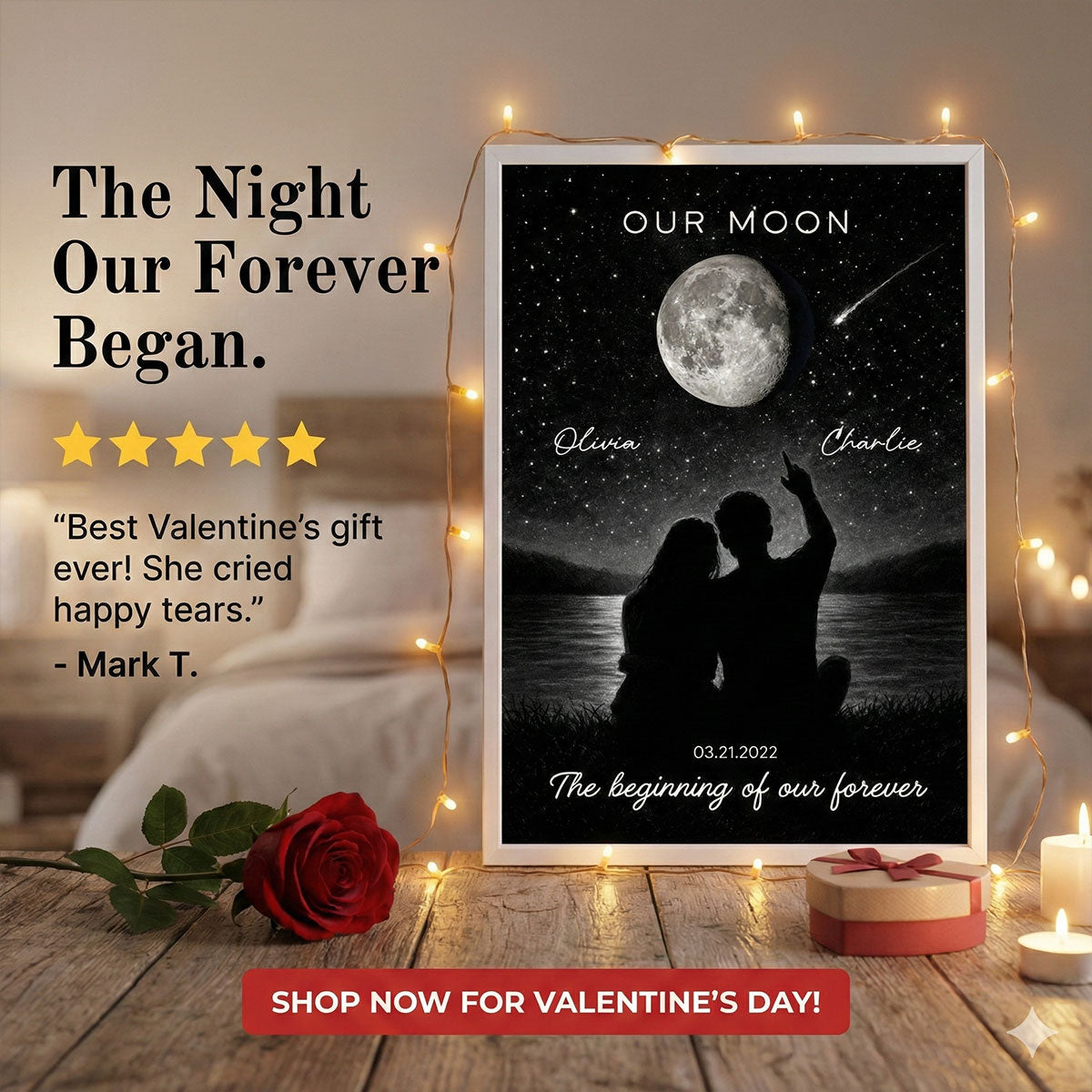 Night Sky Custom Couple Moon Phase - Personalized Poster - Valentine's Day Gift For Couple, For Her, For Him