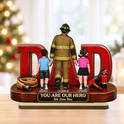 Proud American Firefighter Dad You Are Our Hero - Personalized 2-Layered Wooden Plaque - Christmas Gift For Dad, Husband, Firefighters