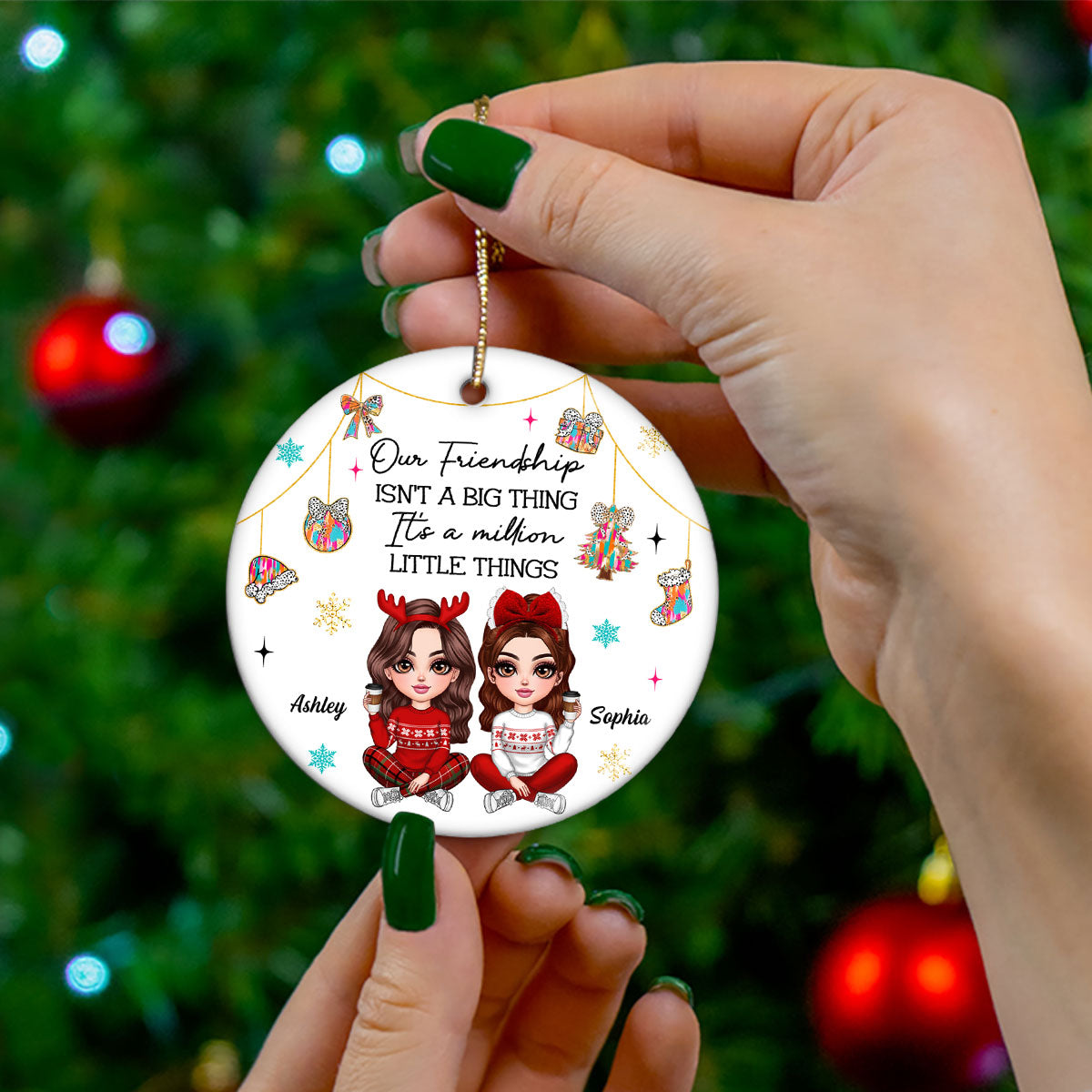 Pretty Girls Friendship Million Little Things Colorful Dalmatian Pattern Personalized Circle Ceramic Ornament