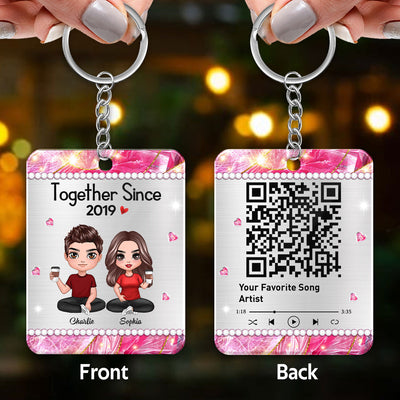 Beautiful Pattern Doll Couple Sitting Favorite Song Scannable QR Code Personalized Acrylic Keychain