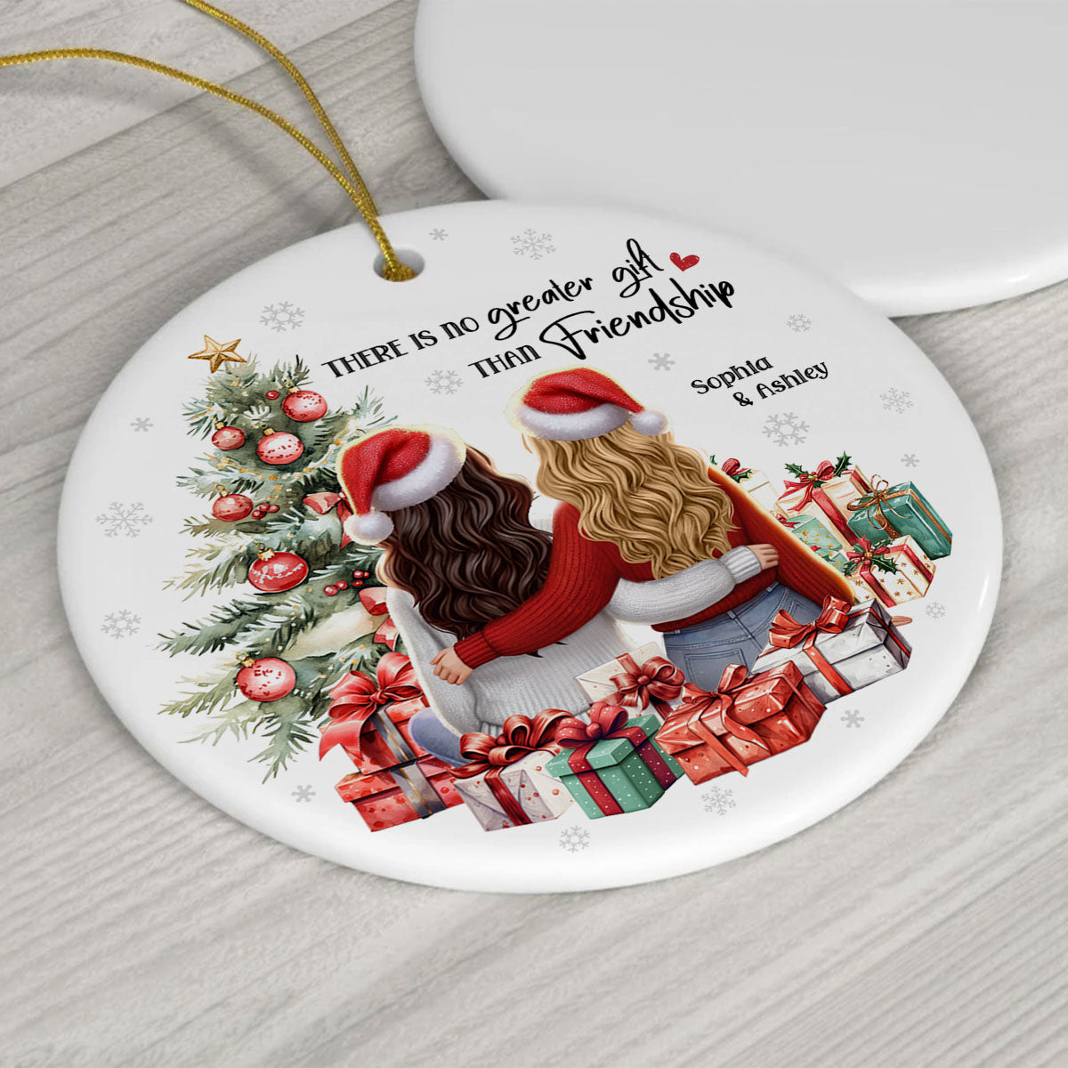 Personalized Christmas Ornament – Besties Sisters by the Tree with Festive Gifts and Holiday Cheer