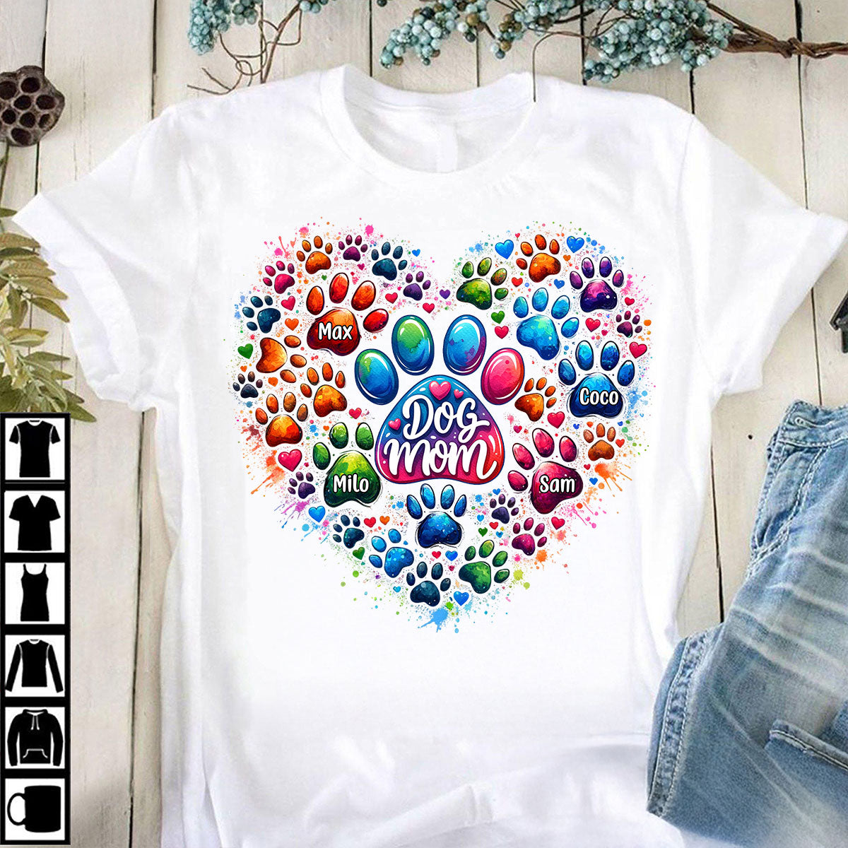 Colorful Heart Paw Personalized Shirt, Trendy Gift for Dog Moms