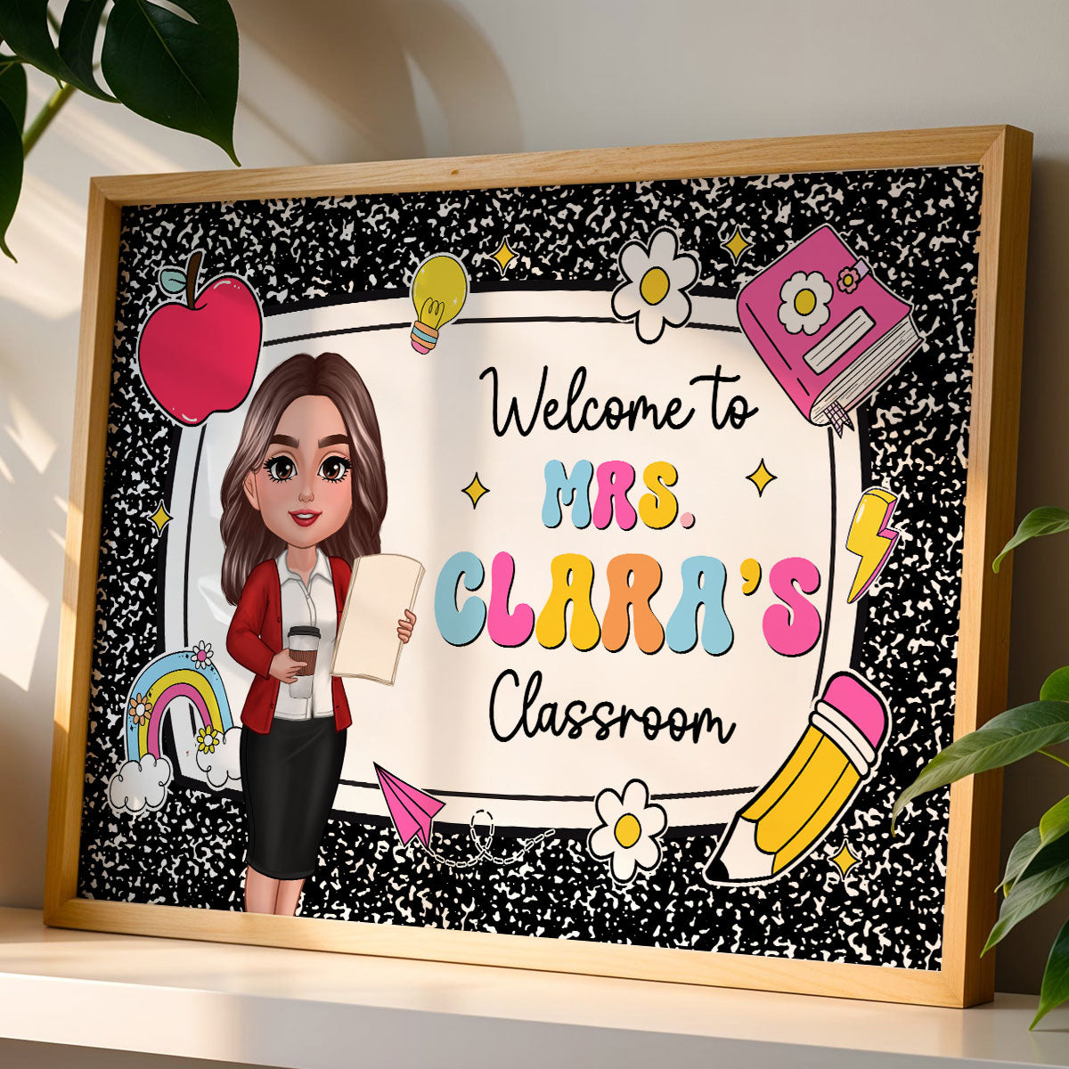 Teacher Composition Book Pattern Personalized Poster, Back To School Gift