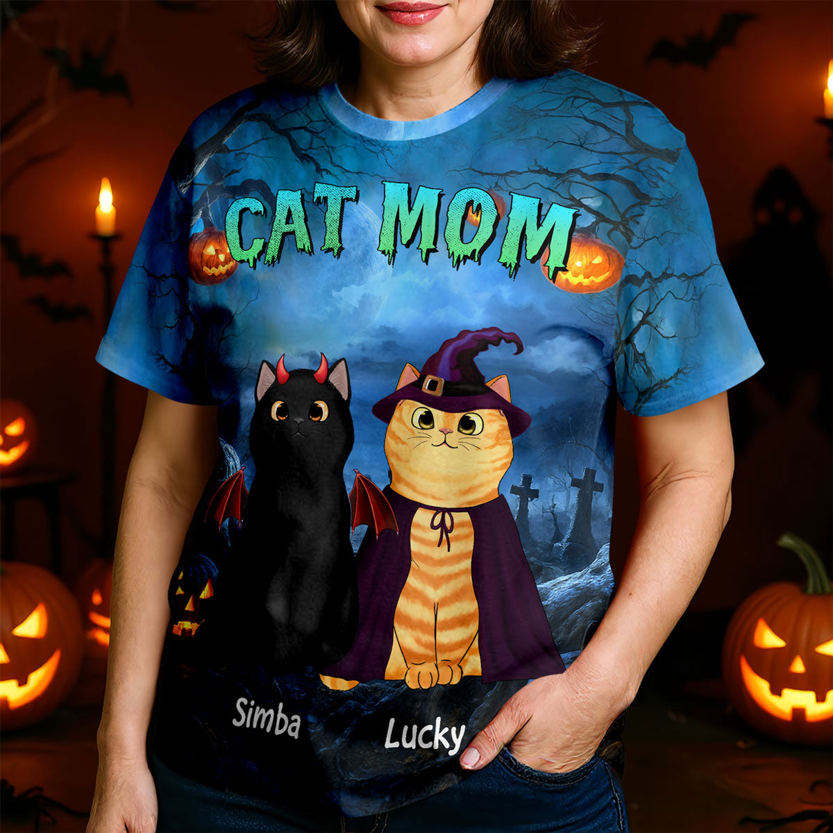 Cat Mom Halloween Night Theme Personalized Shirt, Pawfect Costume for Cat Lover