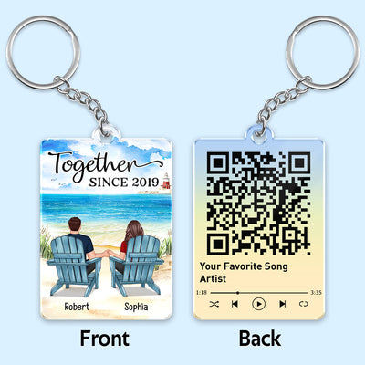 Couple Back View At Beach Favorite Song Scannable QR Code Personalized Acrylic Keychain