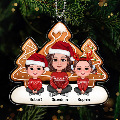 Simple Ginger Bread Christmas Trees Grandma & Grandkids Sitting Personalized Acrylic Ornament