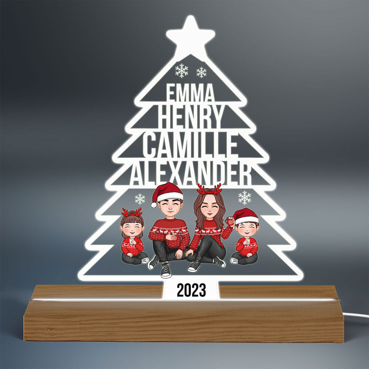 Family Name Christmas Tree Personalized LED Night Light