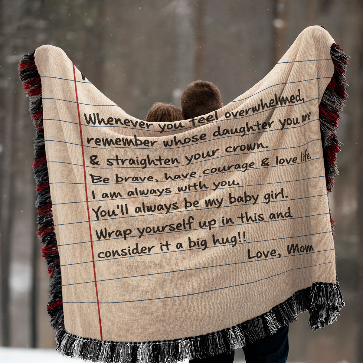 A Big Hug To My Daughter Letter Theme Personalized Tapestry Woven Blanket