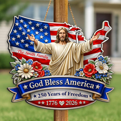 God Bless America - Personalized Wooden Sign - America 250th Anniversary, Personalized Gifts For Family