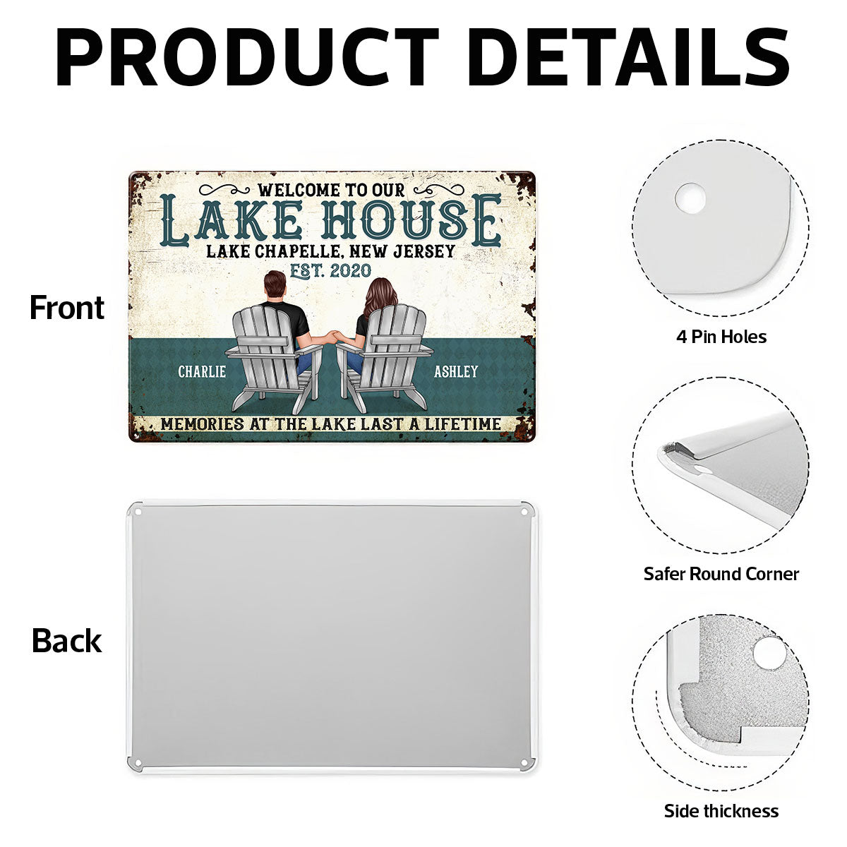 Welcome To Our Lake House Back View Couple Personalized Metal Sign