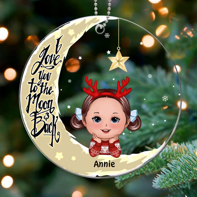 Kids Peeking On Moon Family Grandma Mom Personalized Acrylic Ornament
