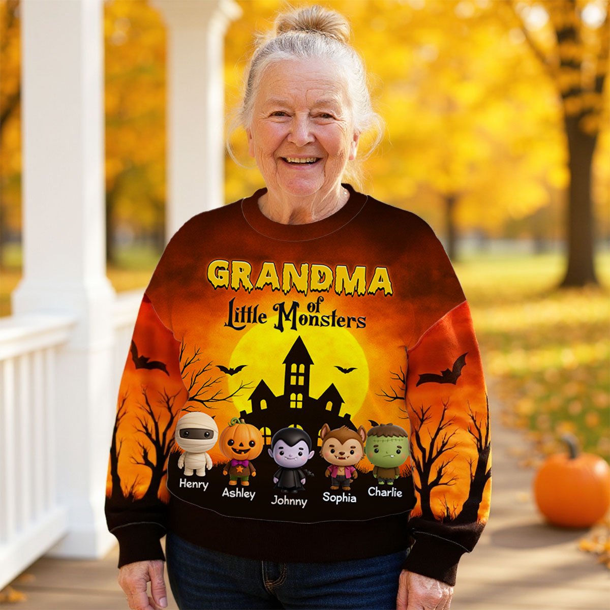 Grandma Mom Little Monsters Personalized 3D Sweatshirt, Halloween gift for Grandma