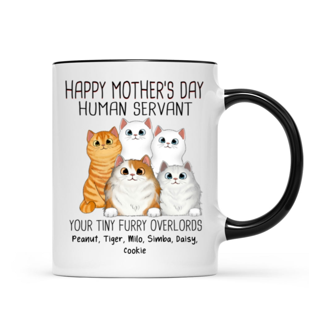Happy Mother‘s Day Cat Human Servant Peeking Fluffy Cats Personalized Mug