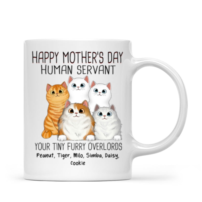 Happy Mother‘s Day Cat Human Servant Peeking Fluffy Cats Personalized Mug