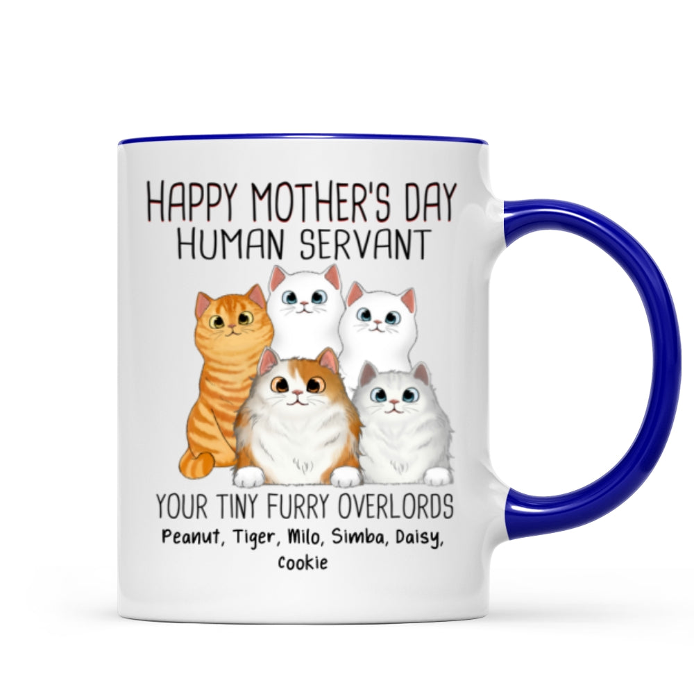 Happy Mother‘s Day Cat Human Servant Peeking Fluffy Cats Personalized Mug