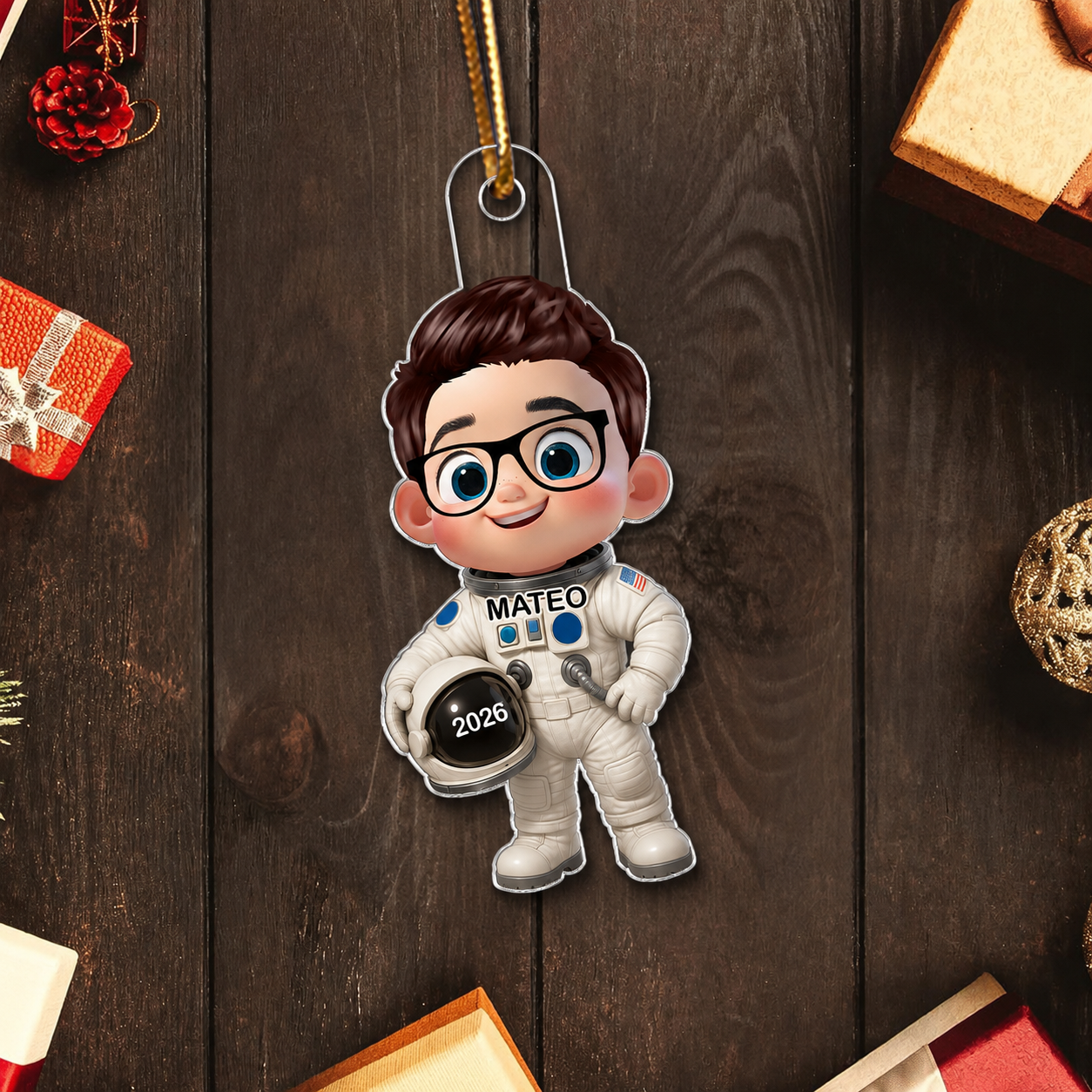 3D Effect Little Kid Boy Dream Job Firefighter Christmas Personalized Acrylic Ornament