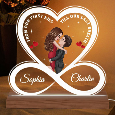 Infinity Heart Couple Hugging Kissing Personalized Custom Shape Acrylic Plaque With LED Night Light - Anniversary Gift For Couple - Gift For Him Gift For Her