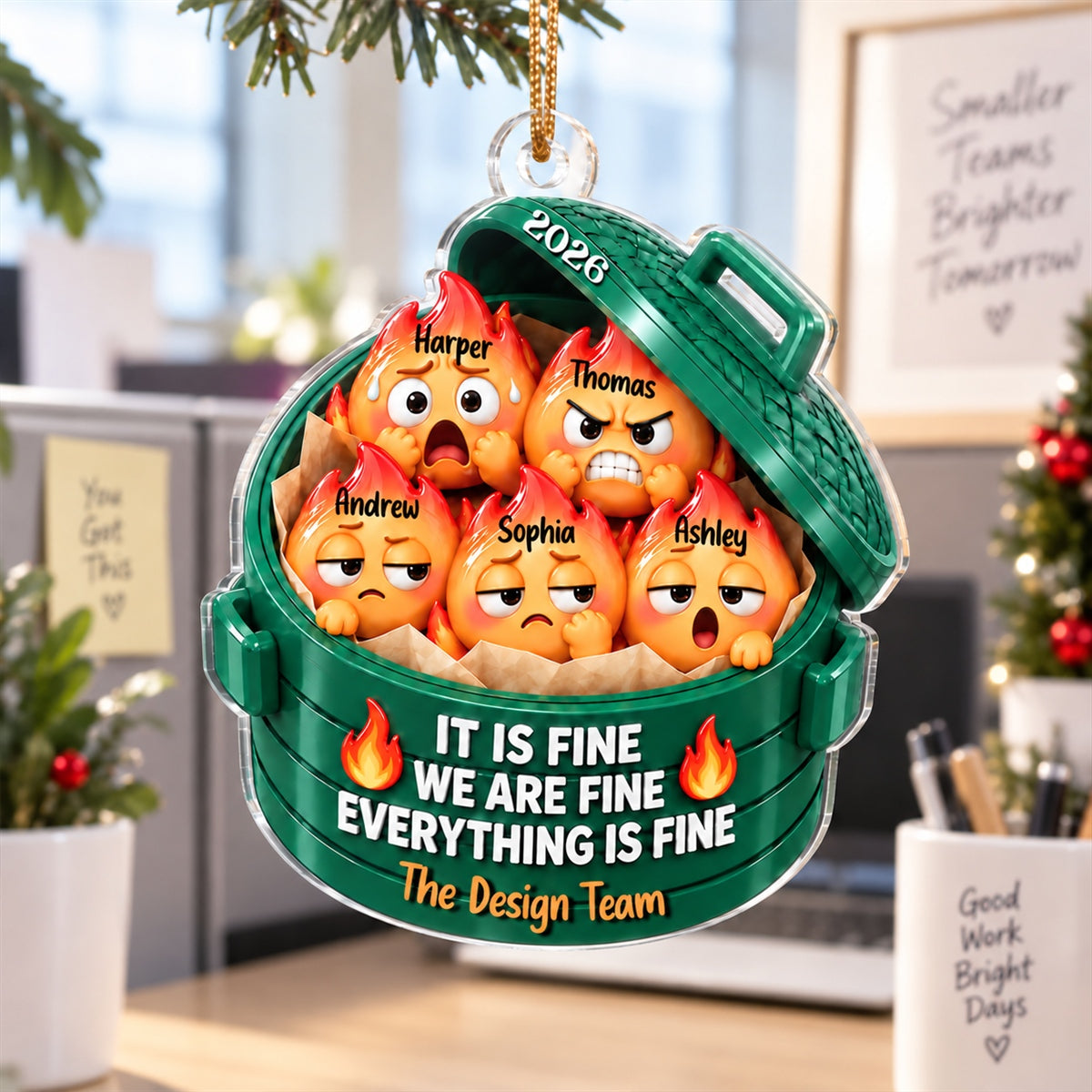 Everything Is Fine Squishy Dumpster Fire 2D Flat - Personalized Acrylic Ornament - Funny Coworker Christmas Gift 2026